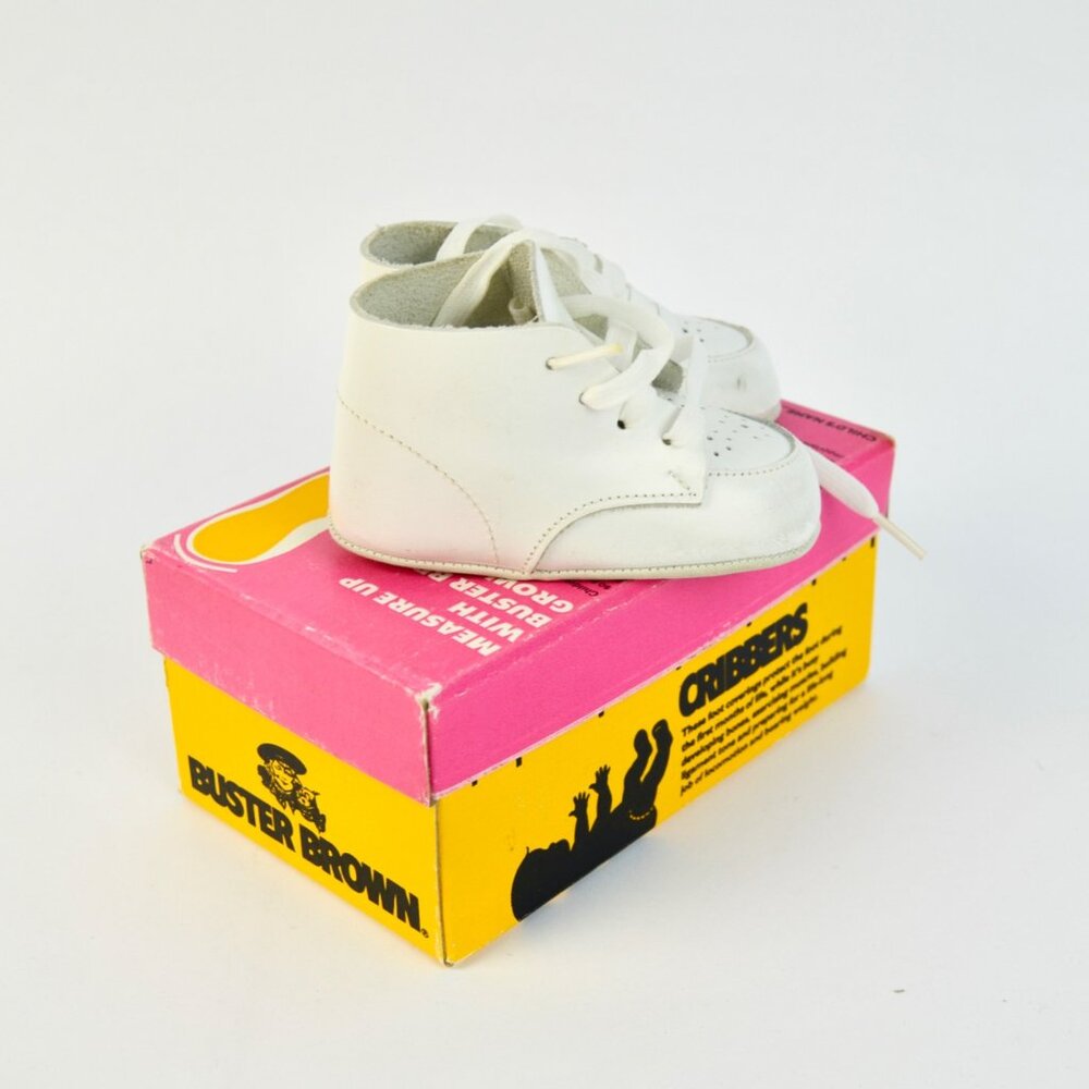 Buster Brown Cribbers Infant White Leather Lace-Up Shoes With Original Box - Picture 2 of 6